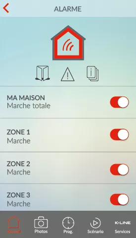Activation de l'alarme connectée K.Line pièce par pièce