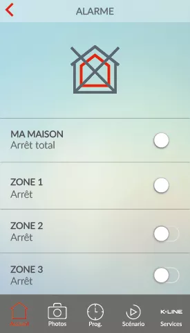 Désactivation de l'alarme connectée K.Line pièce par pièce
