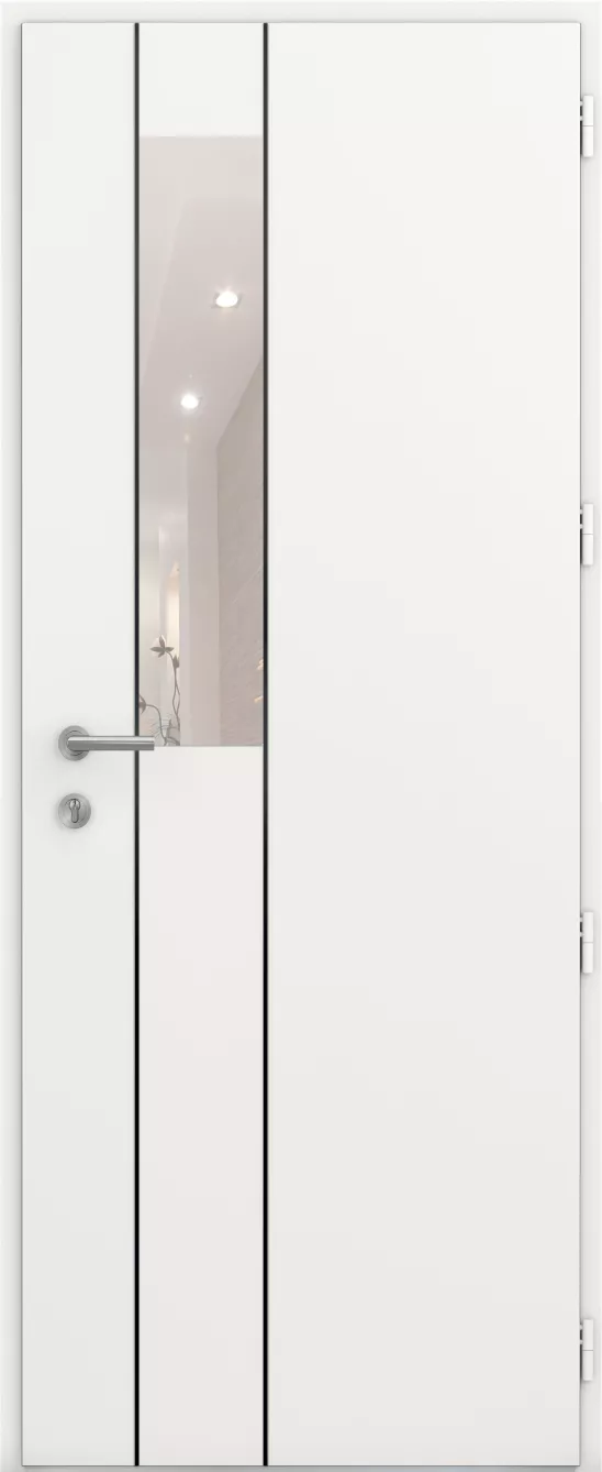 kline porte entree pleine moderne aluminium caractere miroir900 jonc noir int blanc satine ral9016s