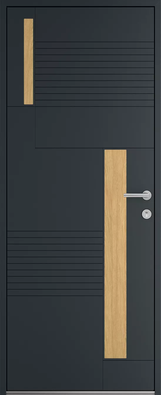 Porte d'entrée K-LINE Piléa vue extérieure, gris foncé texturé 7016T