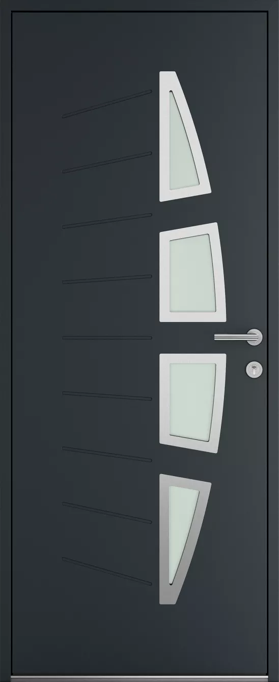 Porte d'entrée K-LINE Socotra vue extérieure, gris foncé texturé 7016T