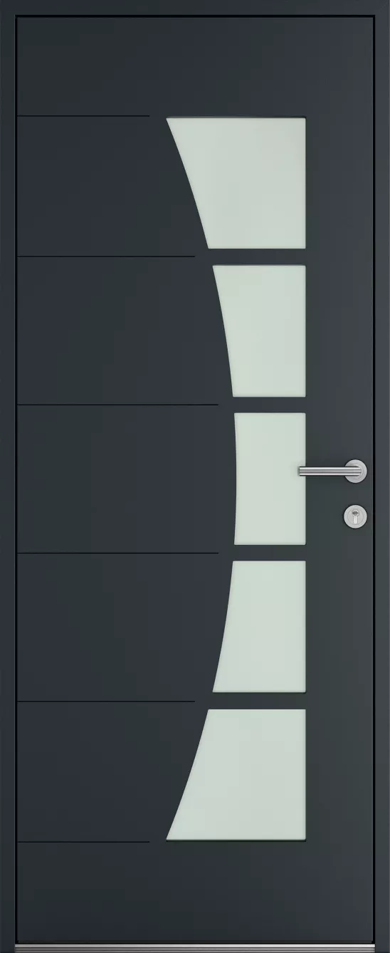 Porte d'entrée K-LINE Tanami vue extérieure, gris foncé texturé 7016T