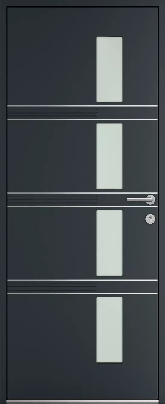 Porte d'entrée K-LINE Tibesti vue extérieure, gris foncé texturé 7016T