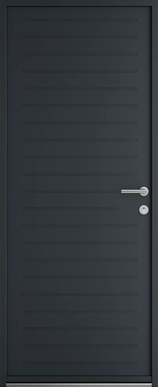 Porte d'entrée K-LINE Centiare vue extérieure, gris foncé texturé 7016T