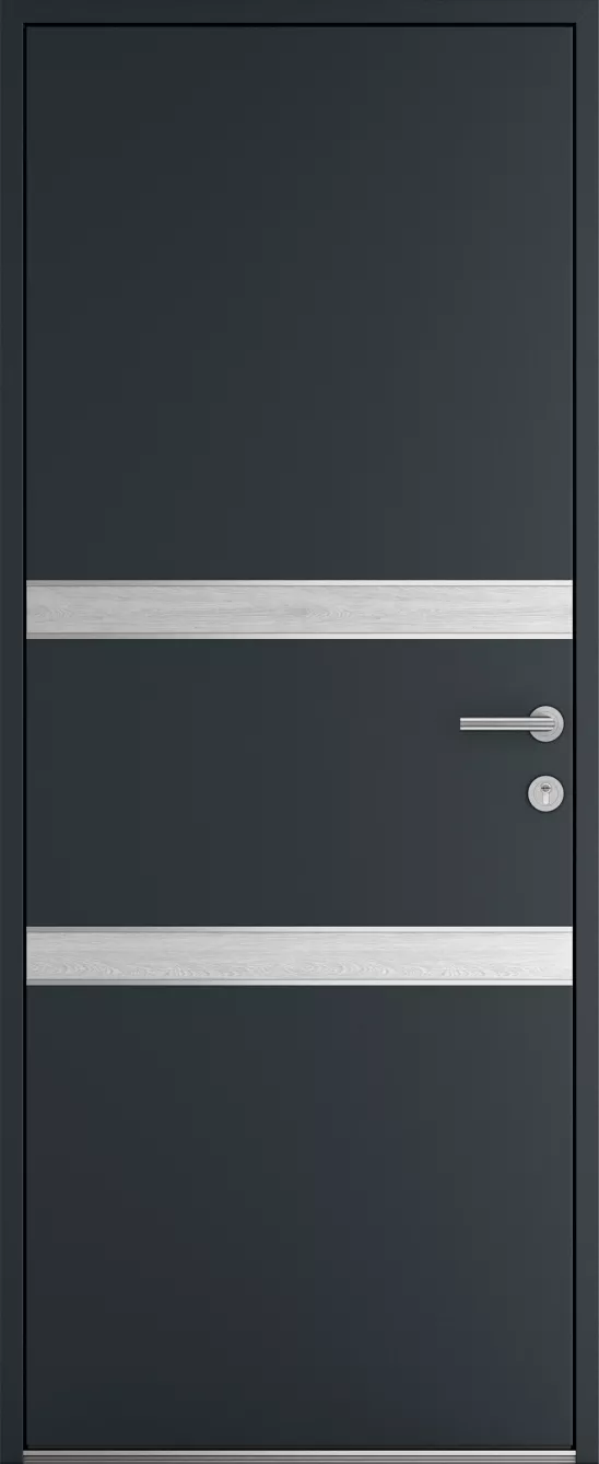 Porte d'entrée K-LINE Sinopie vue extérieure, gris foncé texturé 7016T