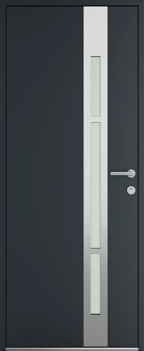 Porte d'entrée K-LINE Taygète vue extérieure, gris foncé texturé 7016T