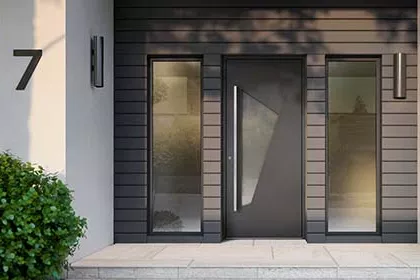 Porte d'entrée semi vitrée de la gamme surface esquille exterieur gris quartz